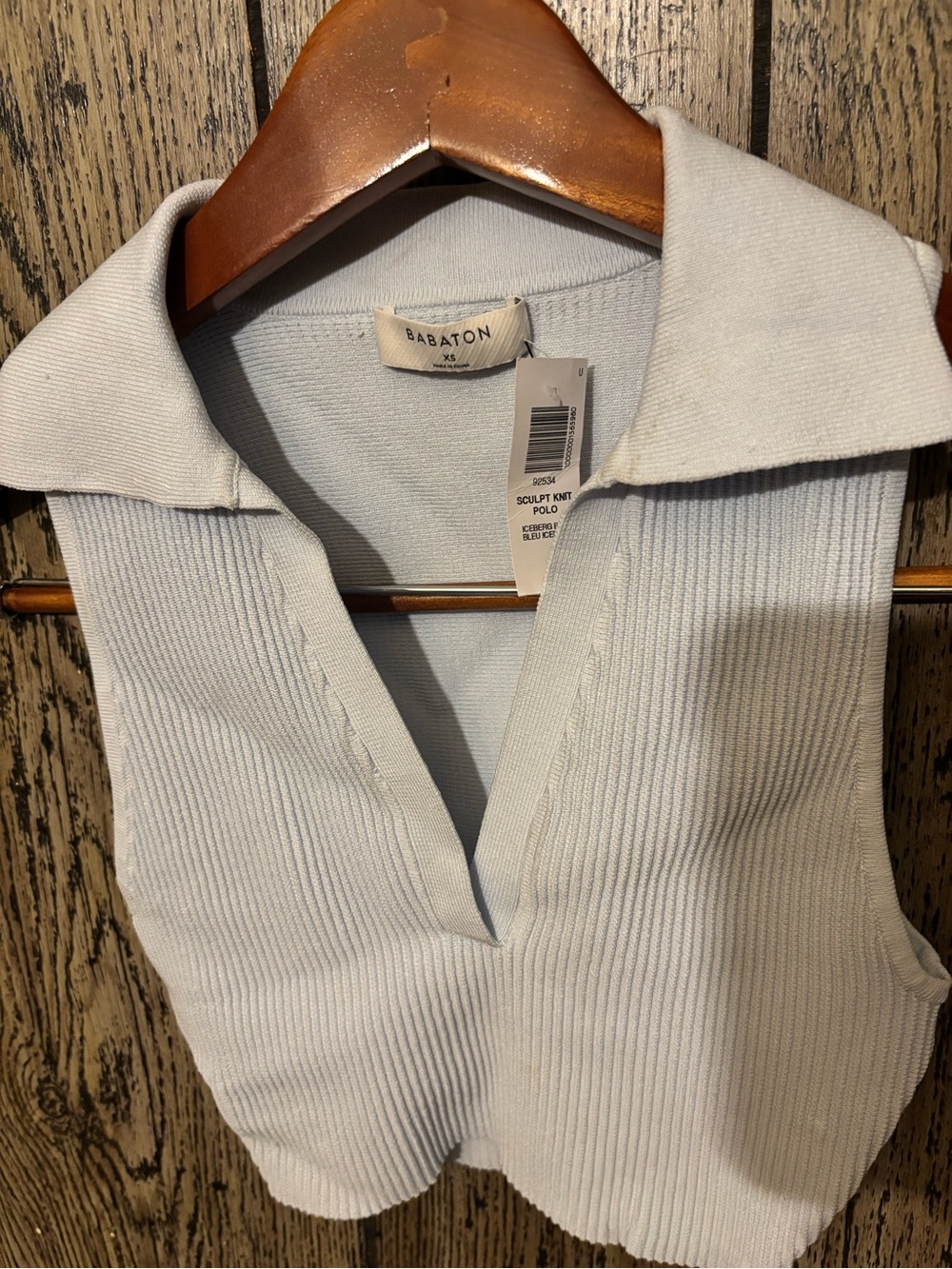 Aritzia Babaton Light Blue Ribbed Sleeveless Knit Polo XS